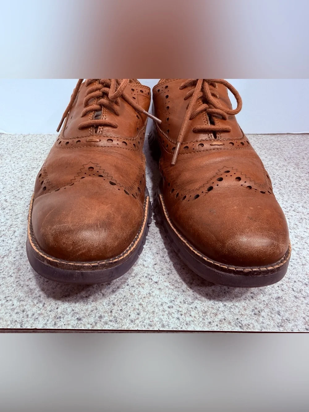 COLE HAAN ZeroGrand Leather Wingtip Oxfords - British Tan Men's Size 10M -C24964